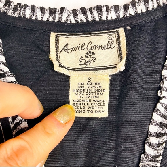 VINTAGE April Cornell Black Cotton Tank Top Button Up Blouse - Picture 9 of 12